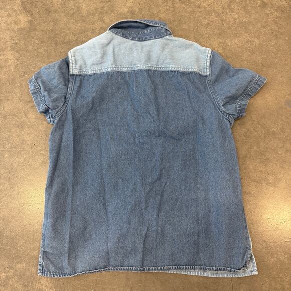 Vintage Y2K Floral Whimsical Patchwork Embroidered Denim Button Up Blouse Medium - Picture 2 of 5